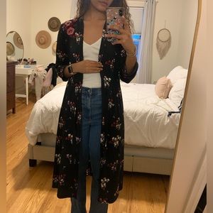 Express long black floral kimono